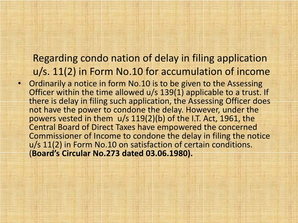 regarding condo nation of delay in filing