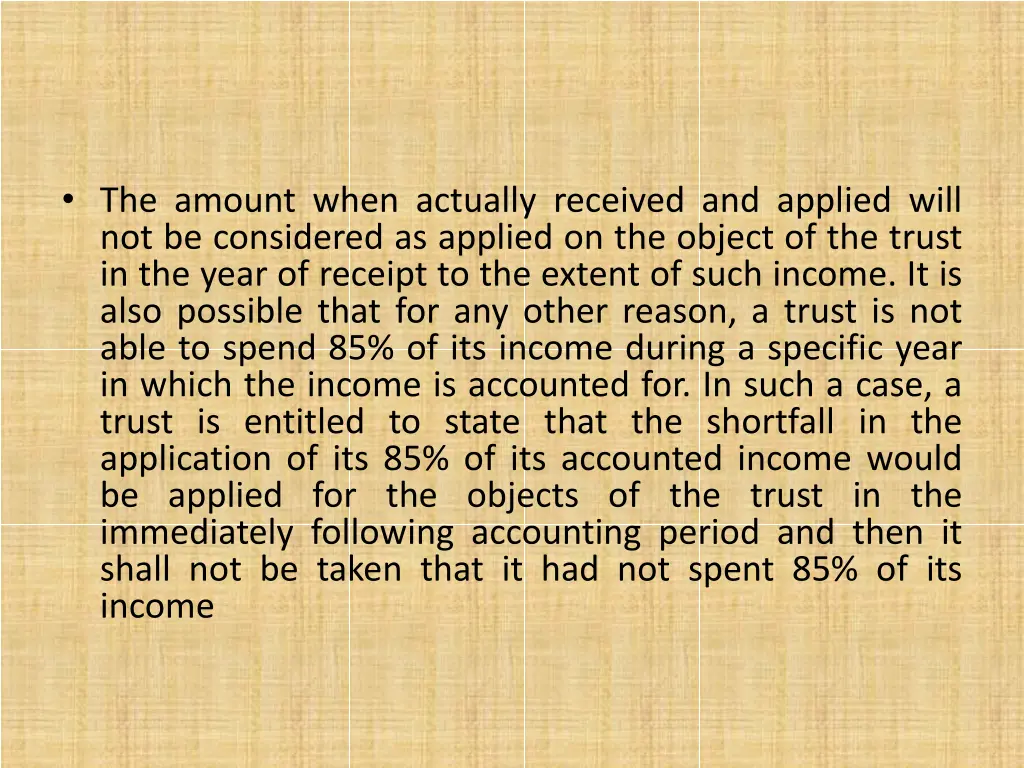 the amount when actually received and applied