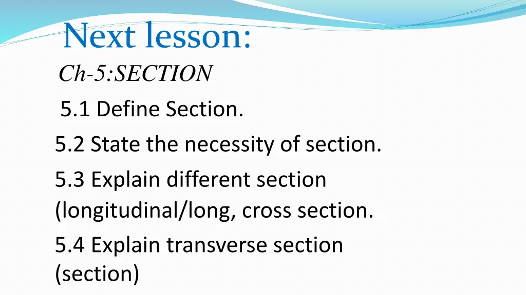 next lesson ch 5 section 5 1 define section