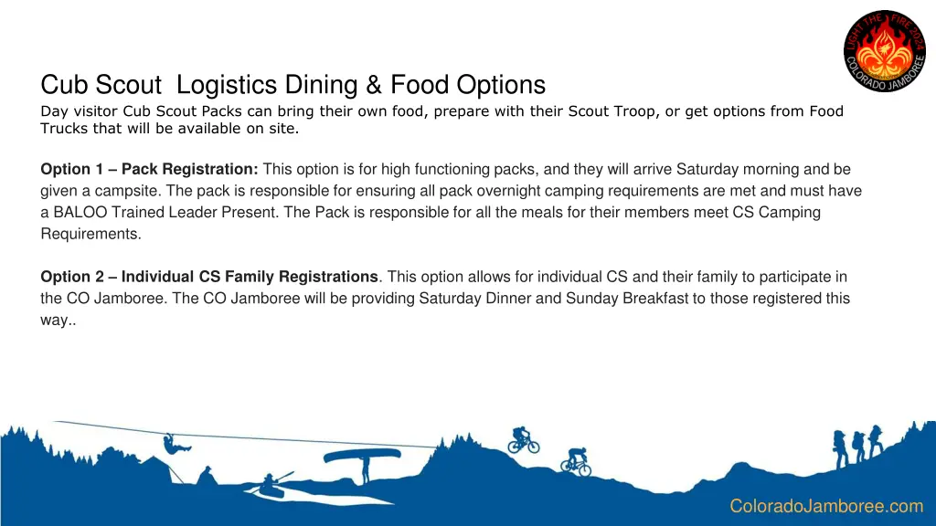 cub scout logistics dining food options