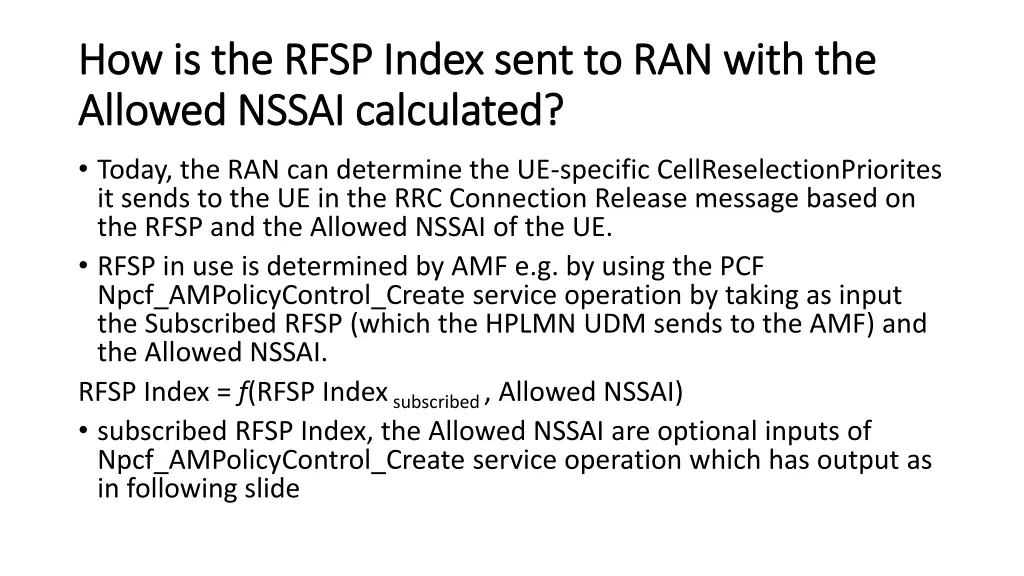 how is the rfsp index sent to ran with