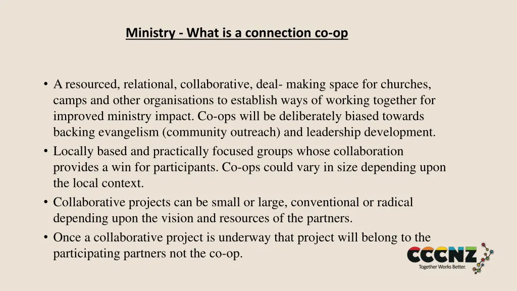 ministry what is a connection co op