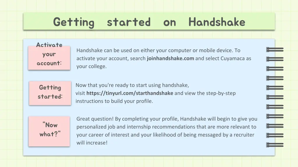 getting started on handshake