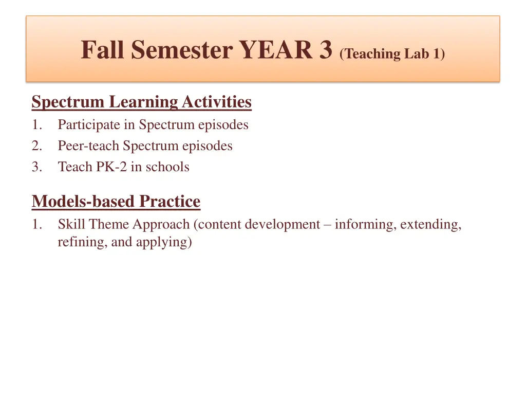 fall semester year 3 teaching lab 1