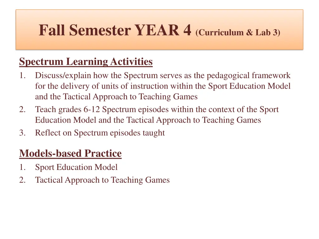fall semester year 4 curriculum lab 3