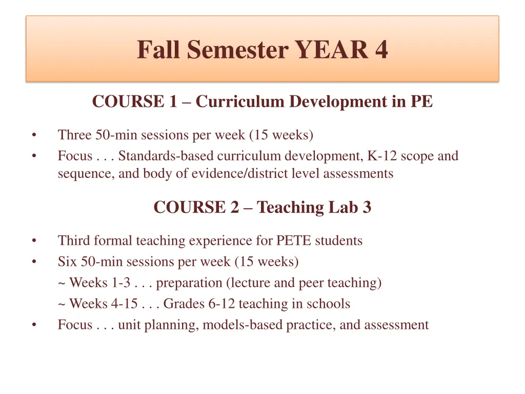 fall semester year 4