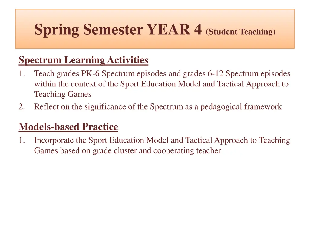 spring semester year 4 student teaching