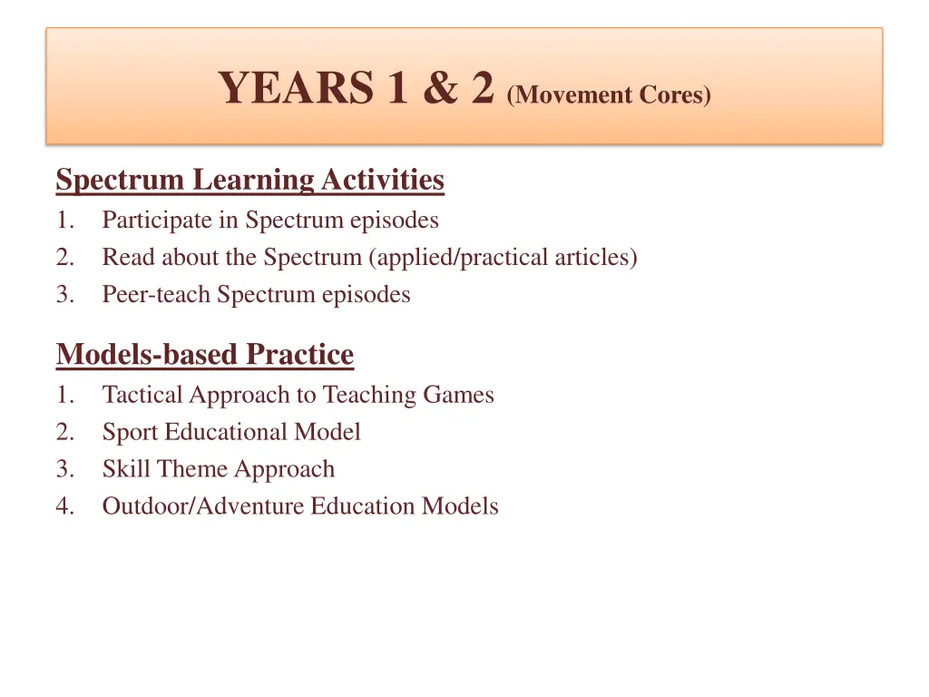 years 1 2 movement cores