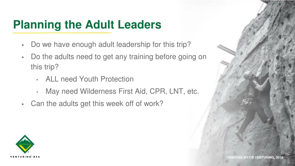 planning the adult leaders