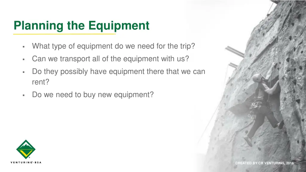 planning the equipment
