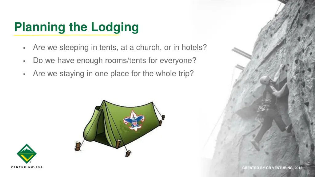 planning the lodging