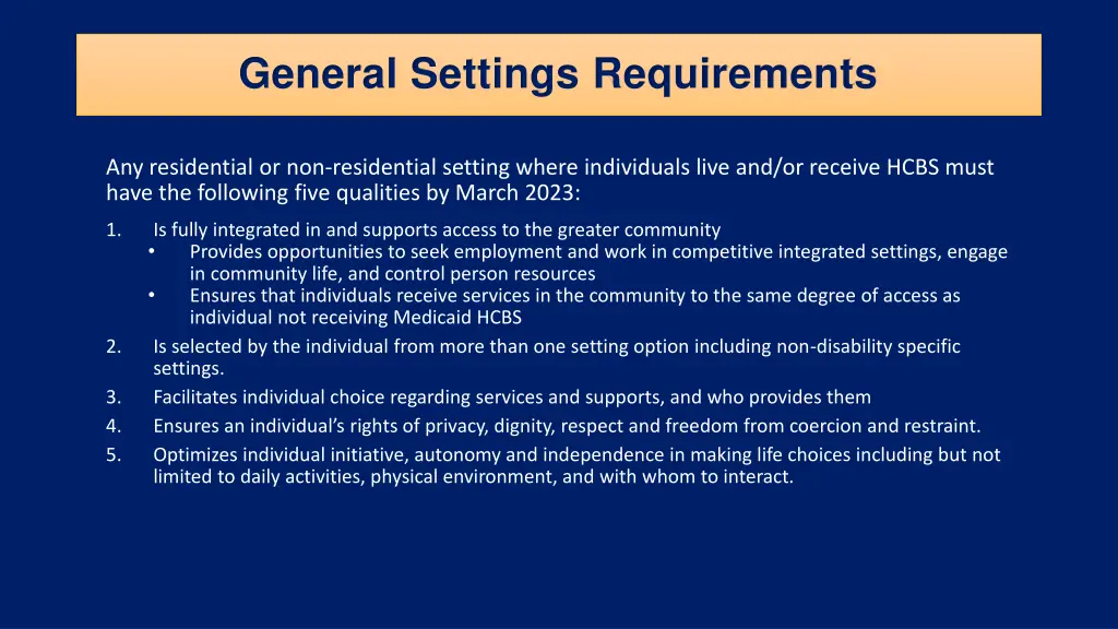 general settings requirements