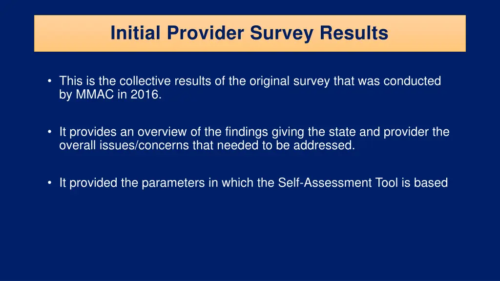 initial provider survey results