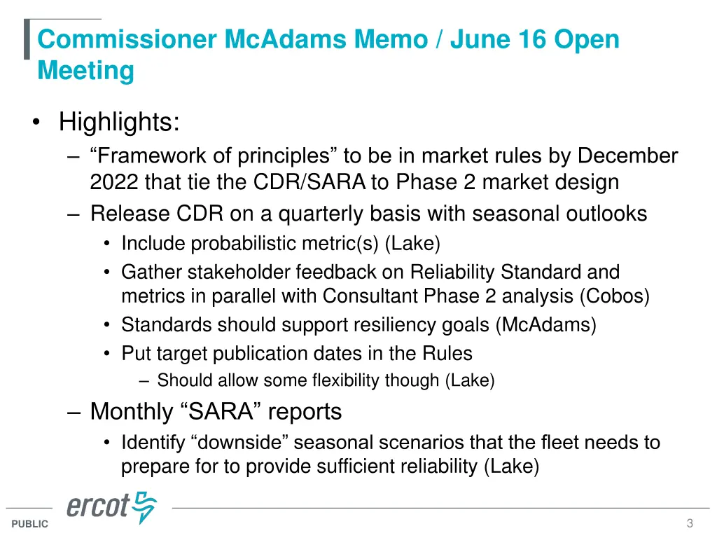 commissioner mcadams memo june 16 open meeting