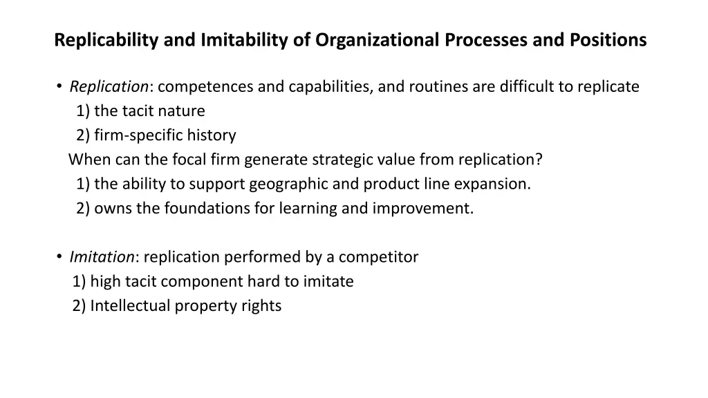 replicability and imitability of organizational