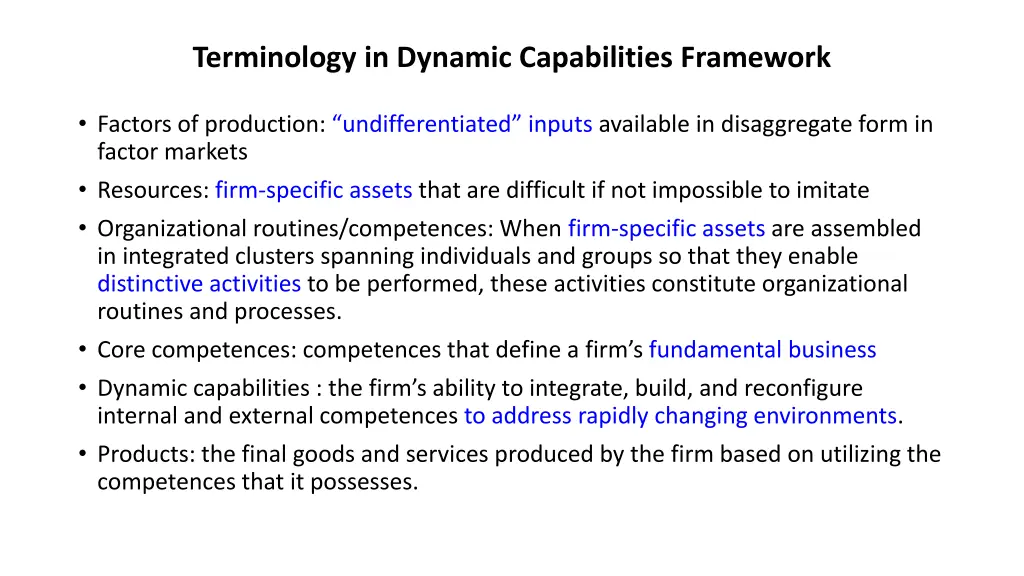 terminology in dynamic capabilities framework