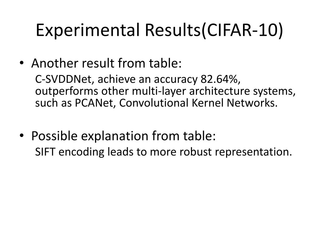 experimental results cifar 10 2