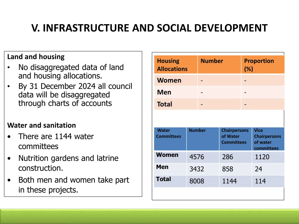 v infrastructure and social development