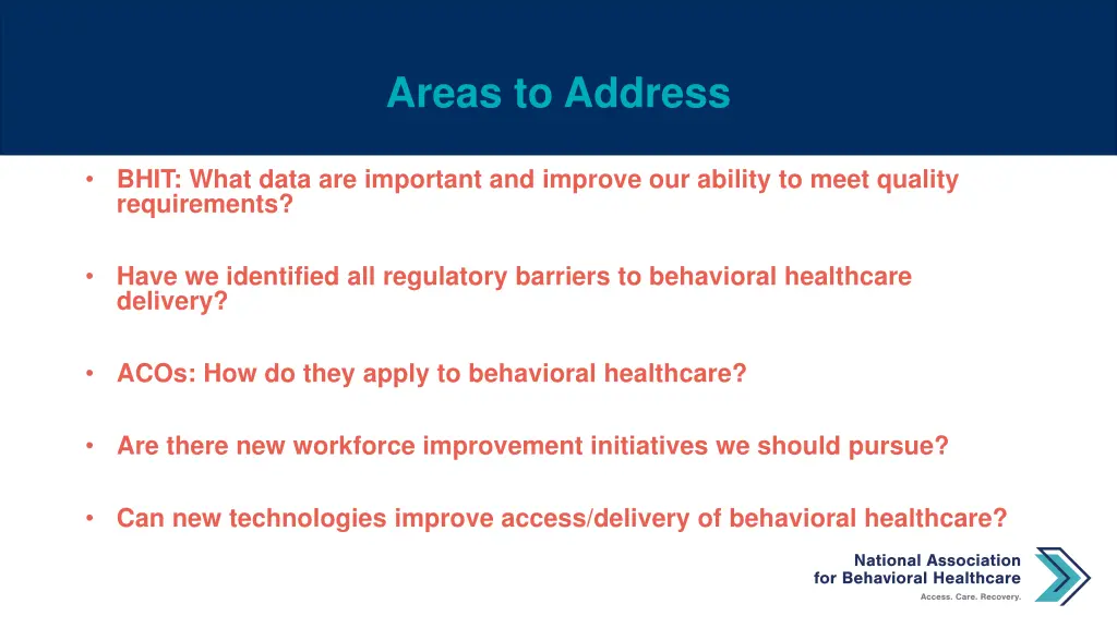 areas to address