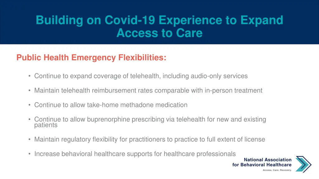 building on covid 19 experience to expand access