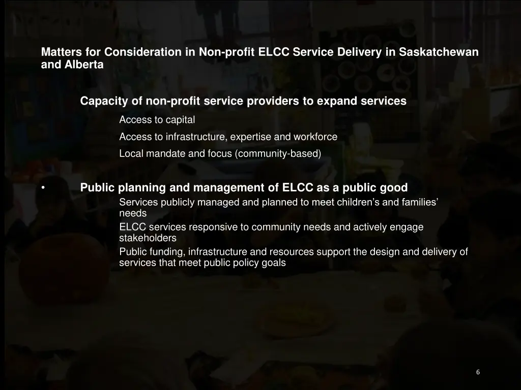 matters for consideration in non profit elcc