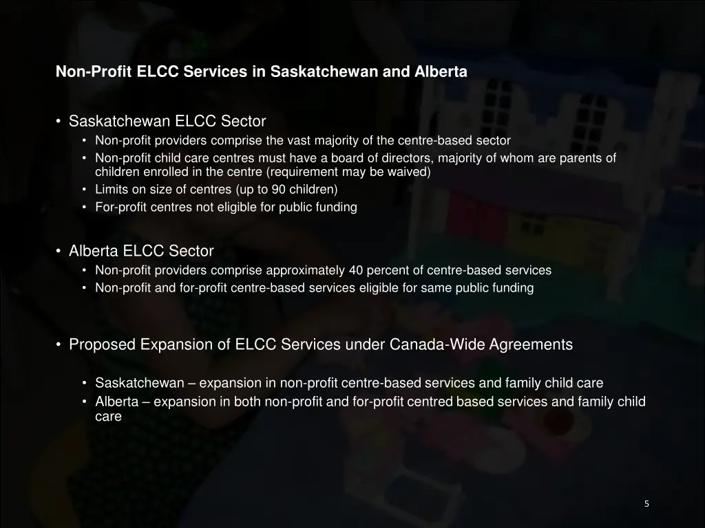 non profit elcc services in saskatchewan