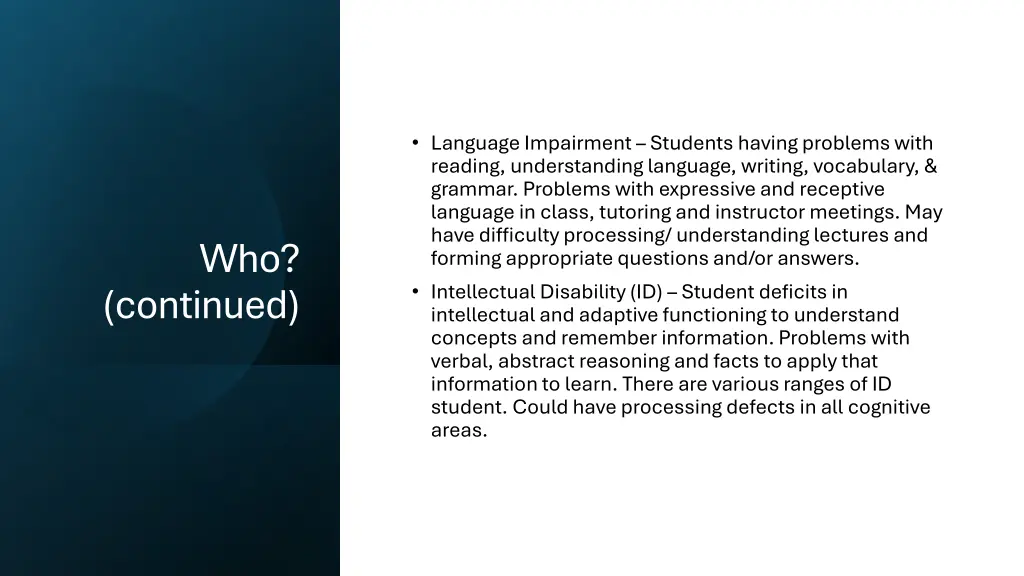 language impairment students having problems with