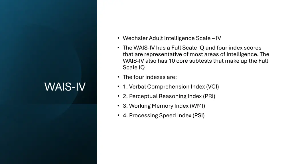 wechsler adult intelligence scale iv the wais