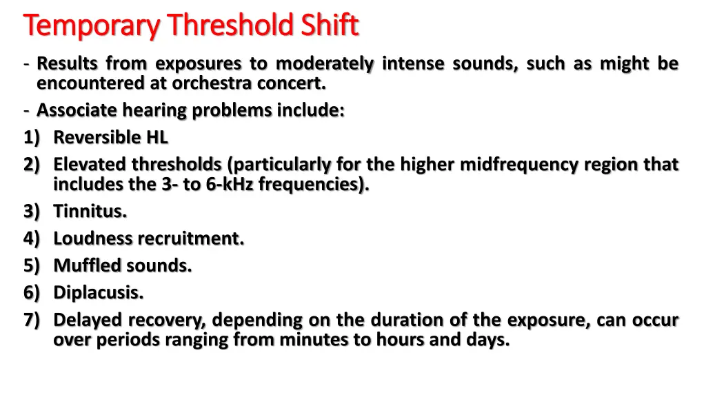 temporary threshold shift temporary threshold