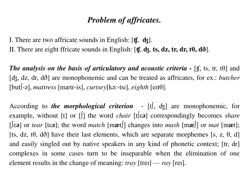 problem of affricates