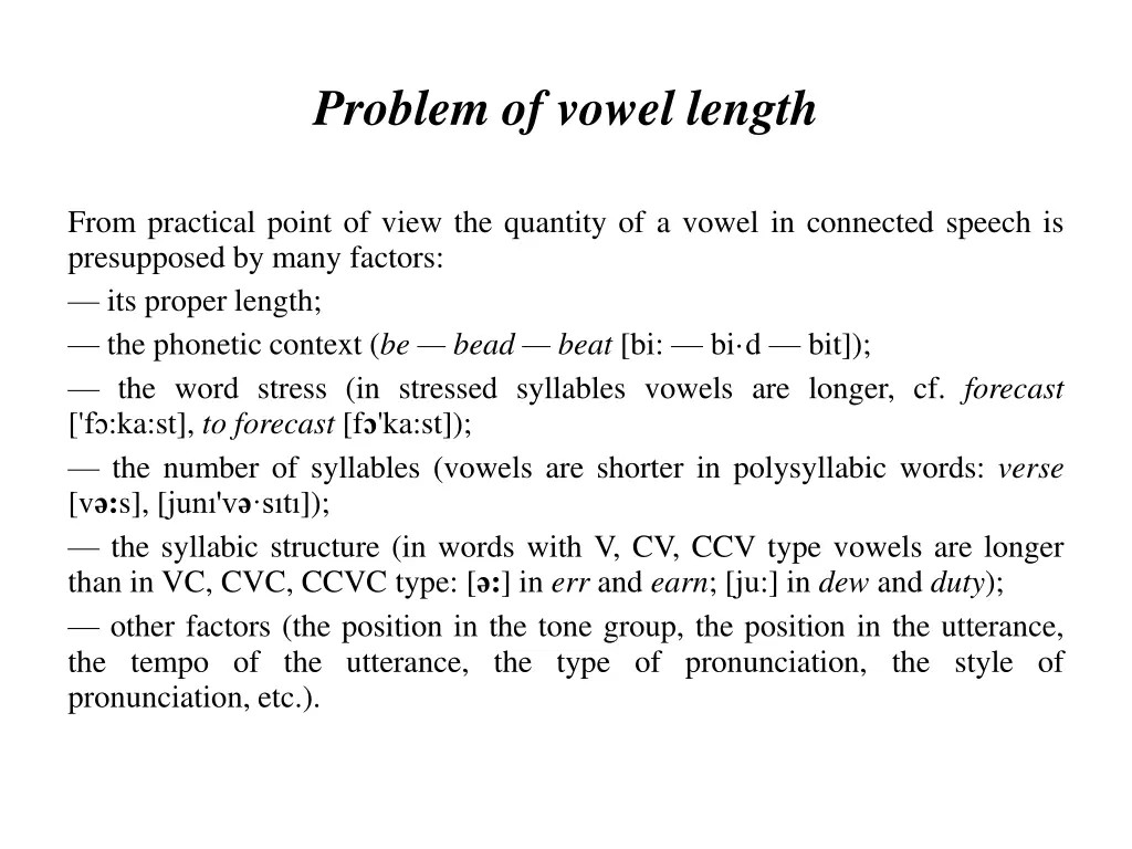 problem of vowel length