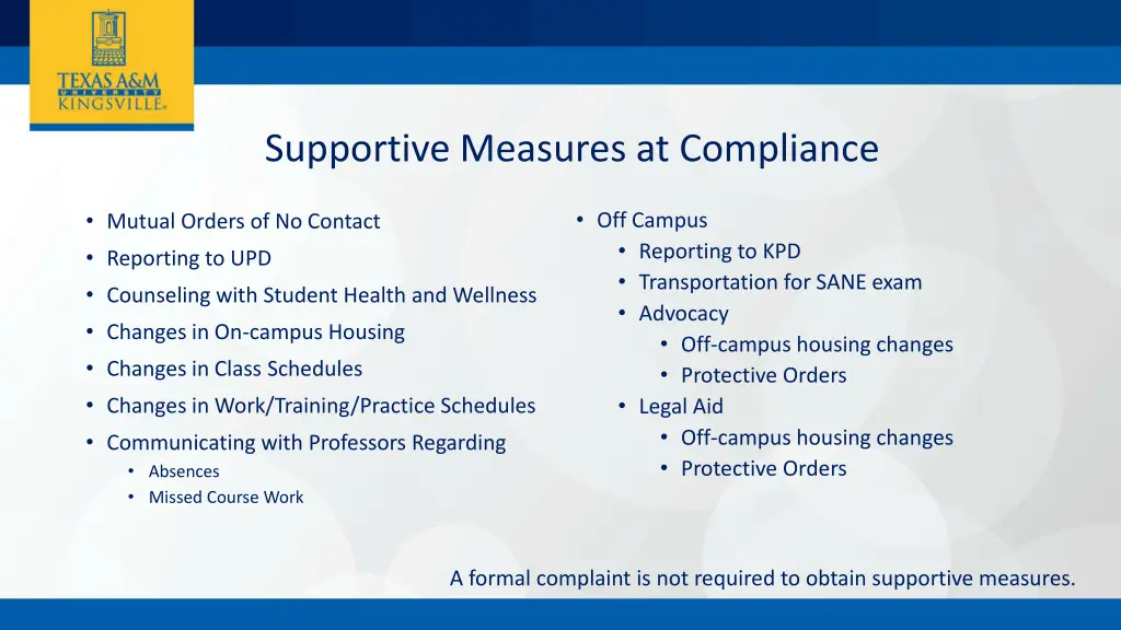 supportive measures at compliance