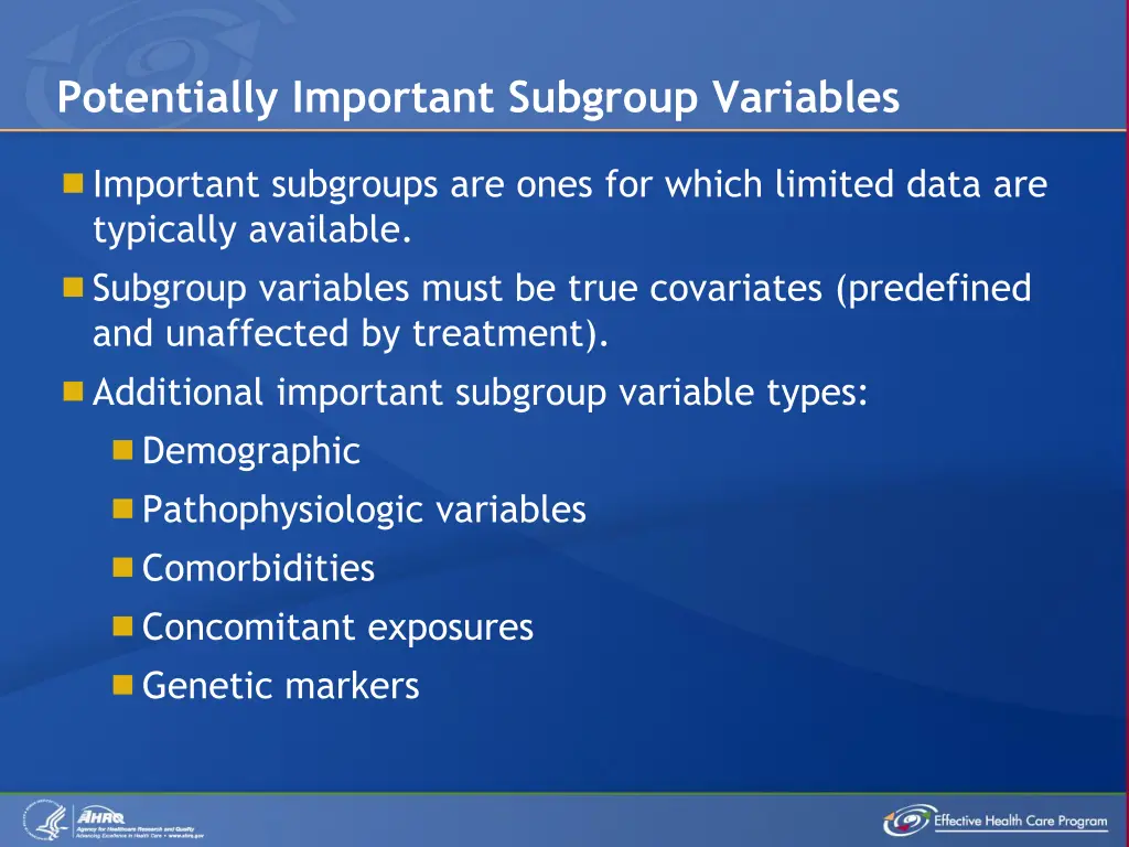 potentially important subgroup variables