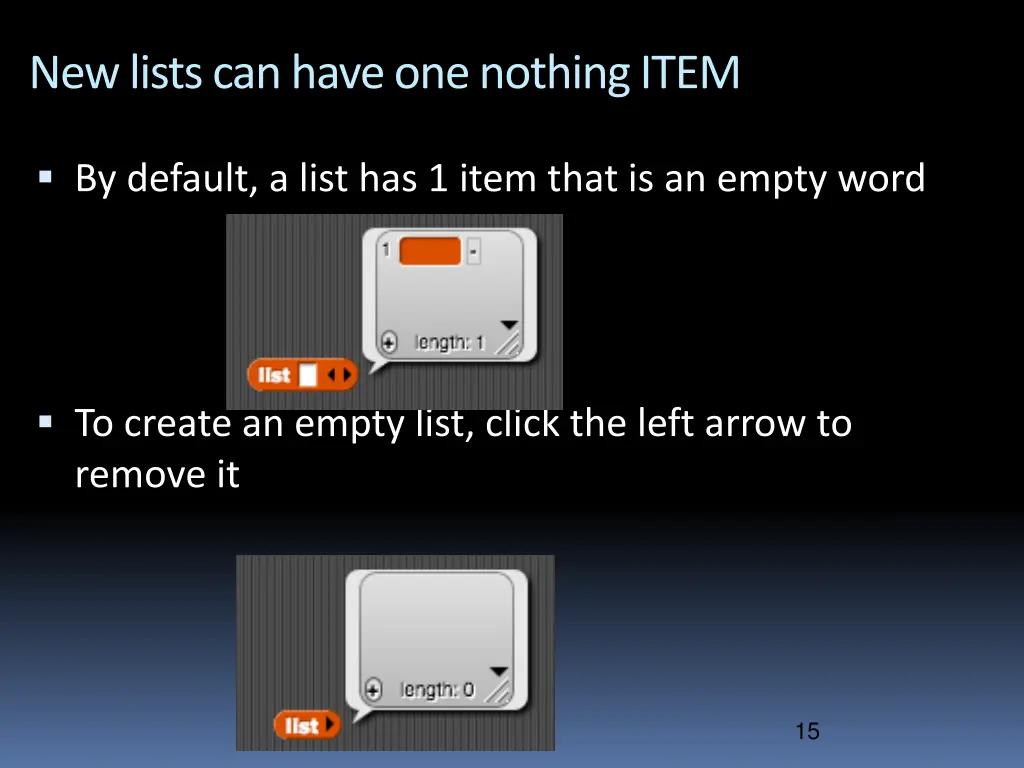 new lists can have one nothing item