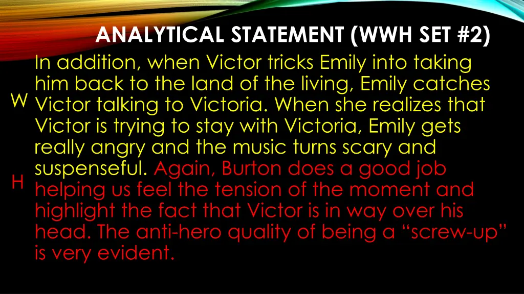 analytical statement wwh set 2 in addition when