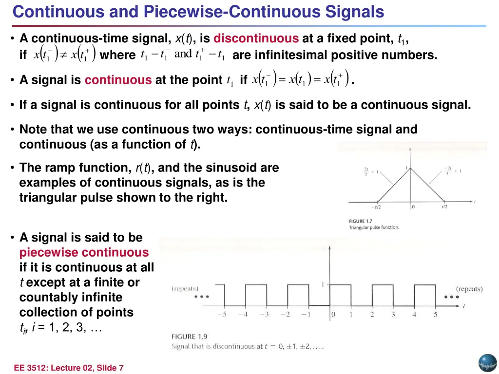continuous and piecewise continuous signals