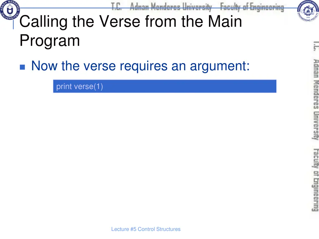 calling the verse from the main program
