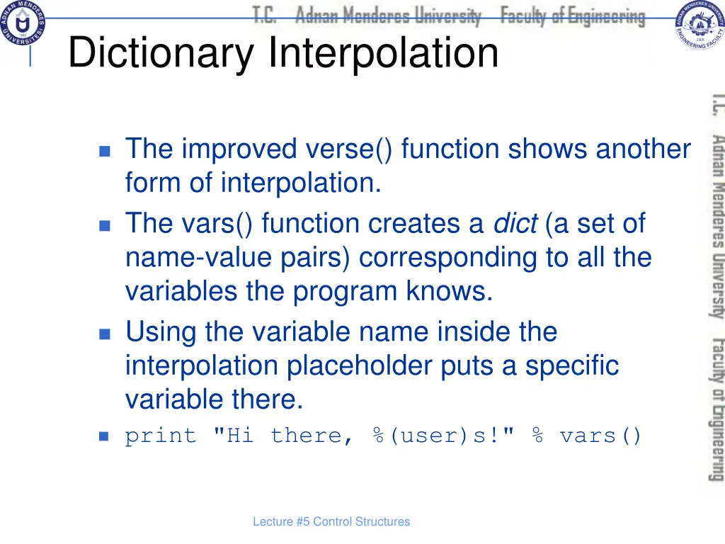 dictionary interpolation
