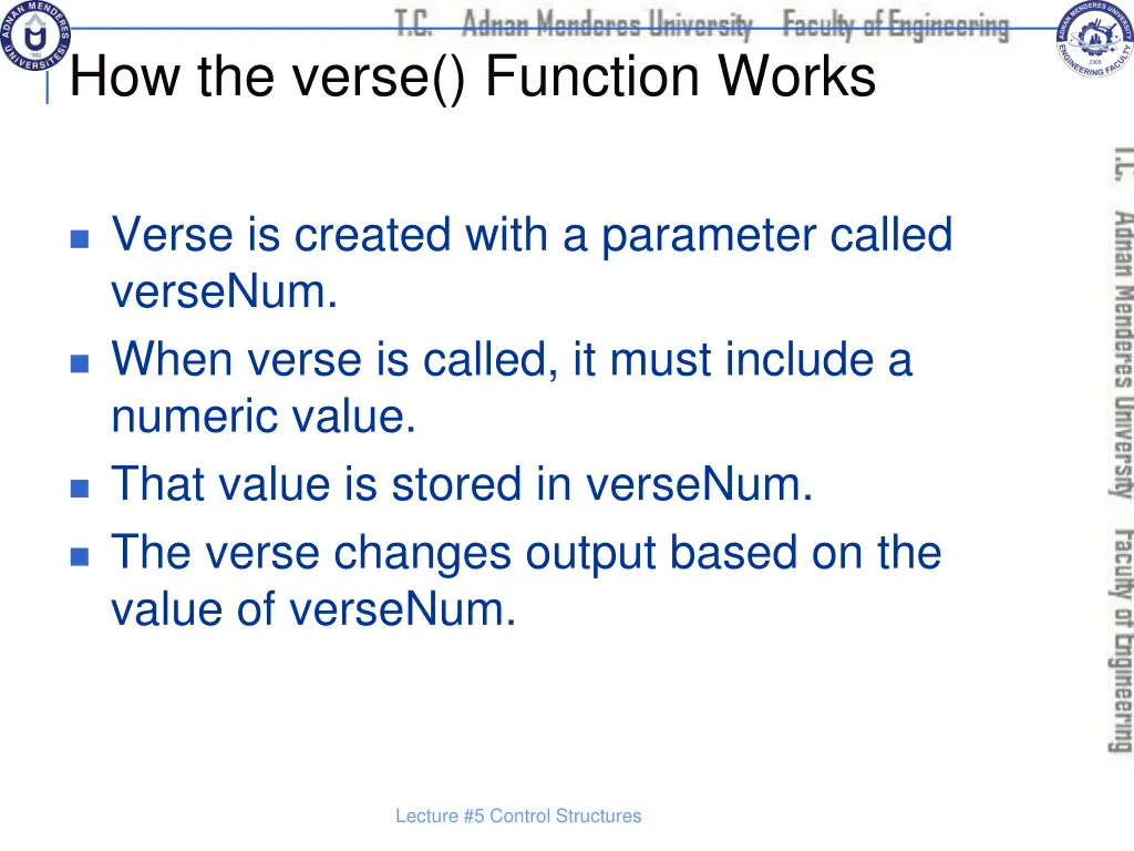 how the verse function works