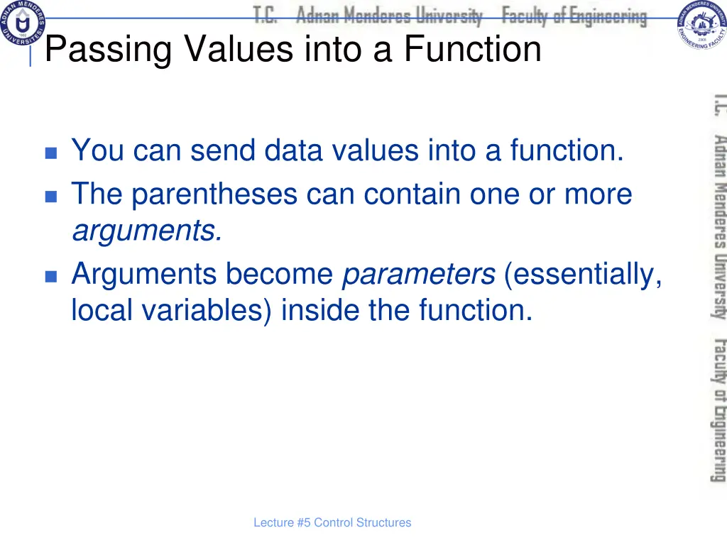 passing values into a function