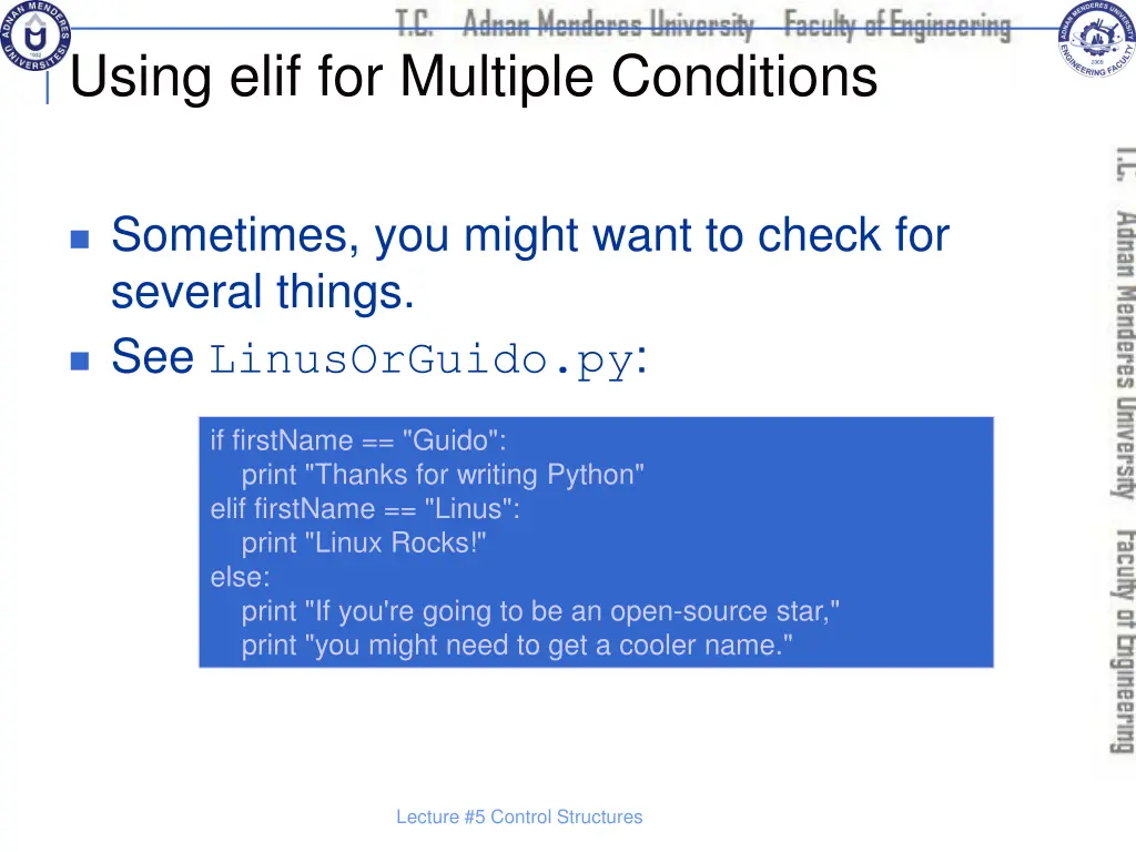 using elif for multiple conditions