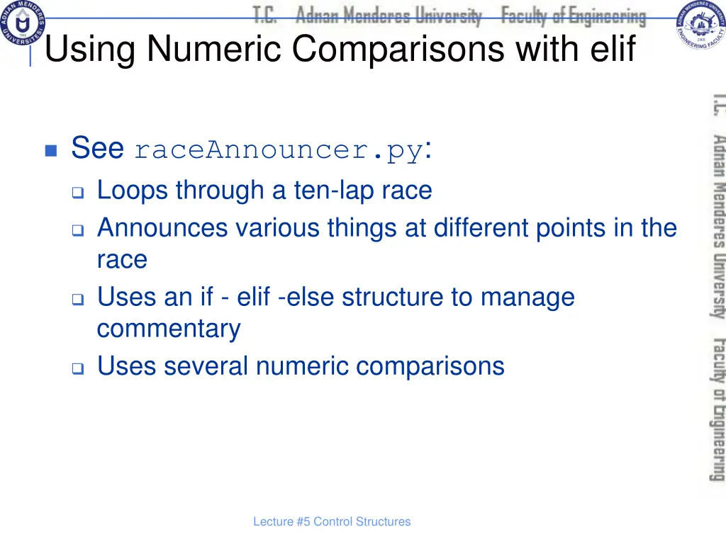 using numeric comparisons with elif