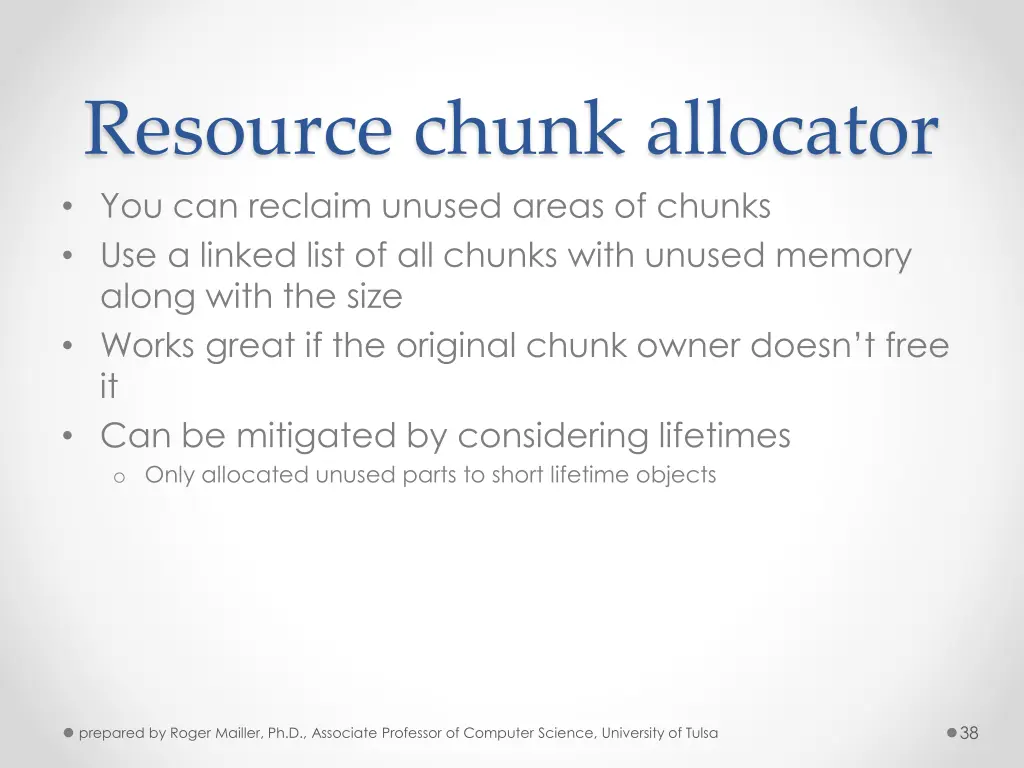 resource chunk allocator you can reclaim unused