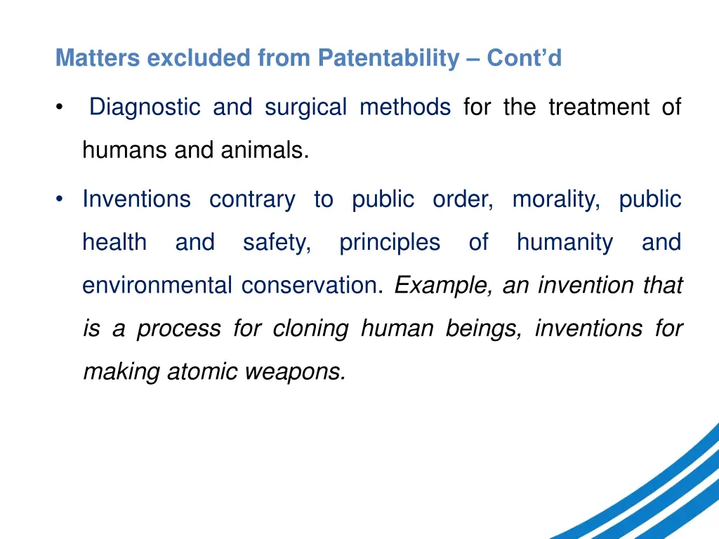 matters excluded from patentability cont d