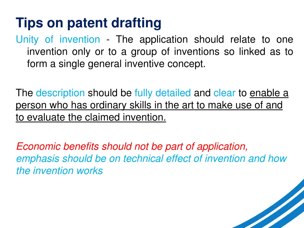 tips on patent drafting unity of invention