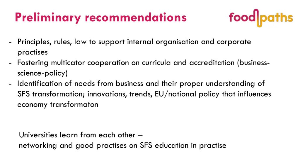 preliminary recommendations