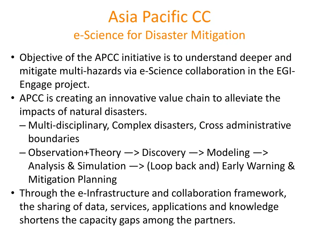 asia pacific cc e science for disaster mitigation