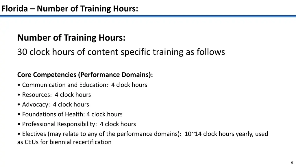 florida number of training hours
