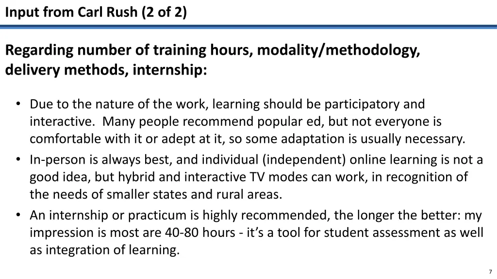 input from carl rush 2 of 2
