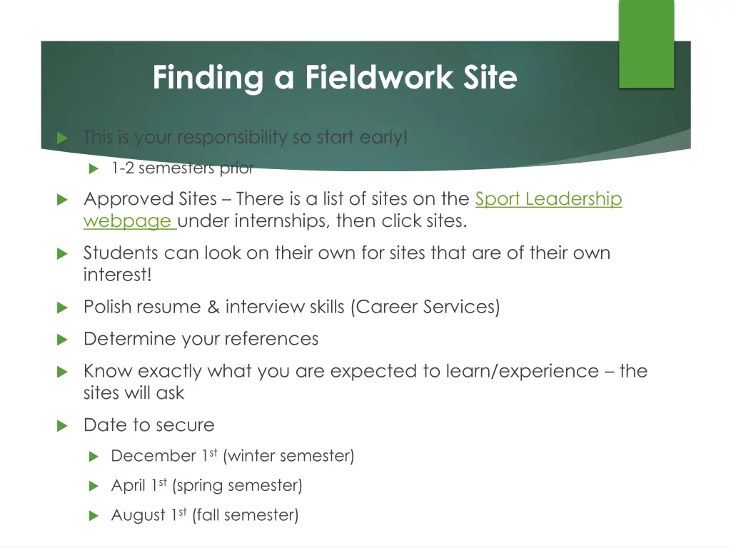finding a fieldwork site